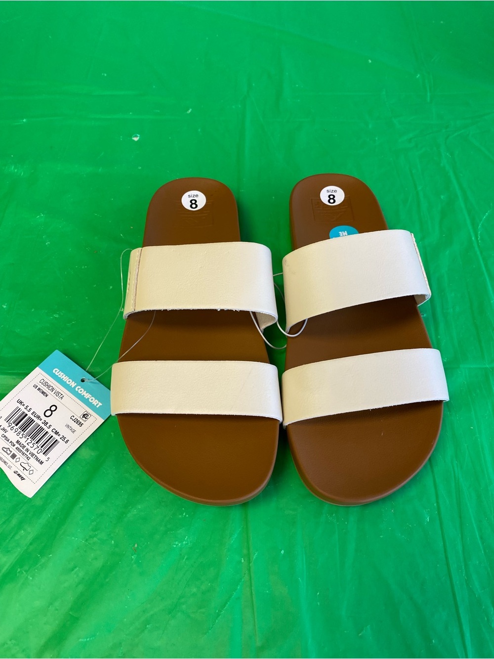 Reef Cushion Vista Women's Slide Sandals in White and Brown